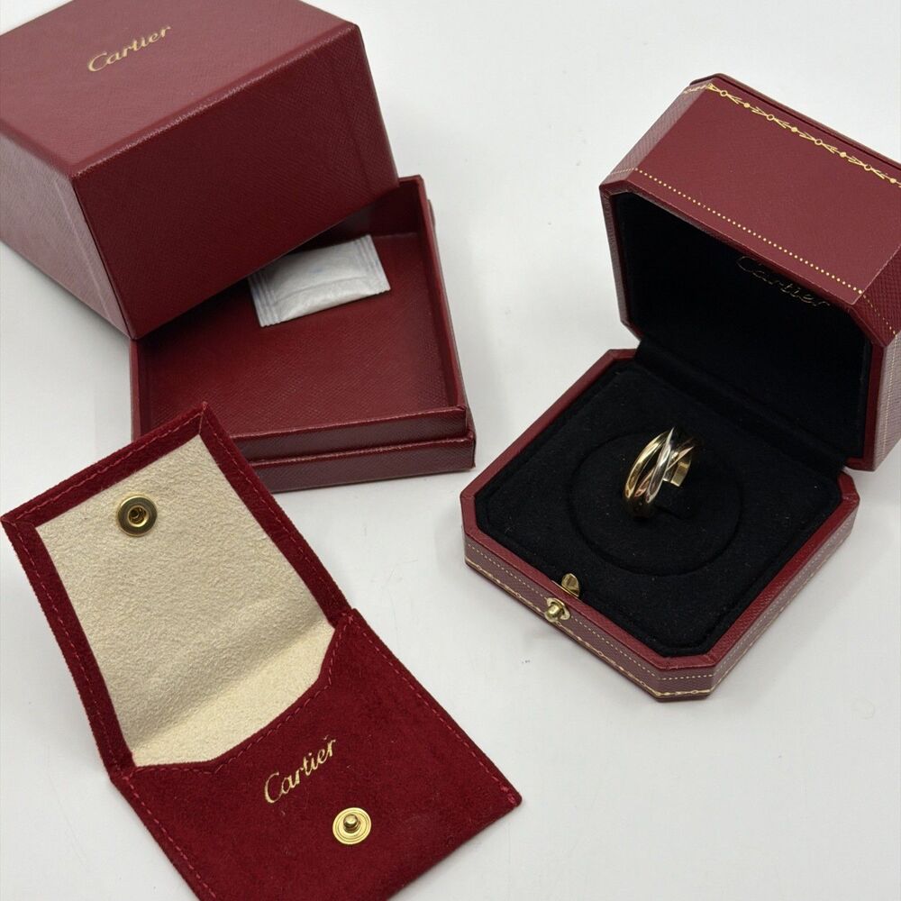 $1700 Cartier Trinity 18k Tri Color Gold Small Engraved Band Sz 62 10